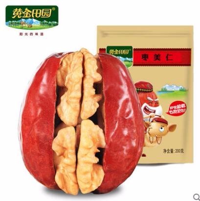 黄金田园枣美仁 新疆特产和田红枣夹核桃仁夹心枣200g干果零食